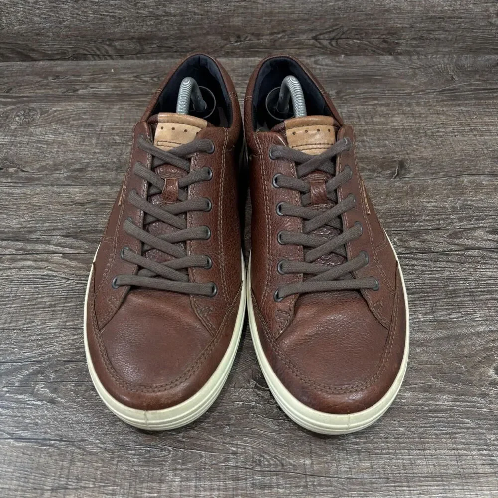 ECCO Soft 7 Shoes Men's 10 Brown Leather Casual Comfort Sneakers Low Top Lace Up